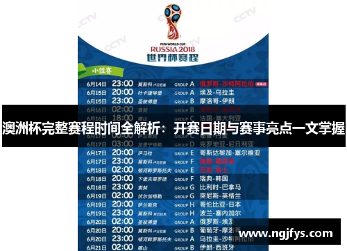 澳洲杯完整赛程时间全解析：开赛日期与赛事亮点一文掌握